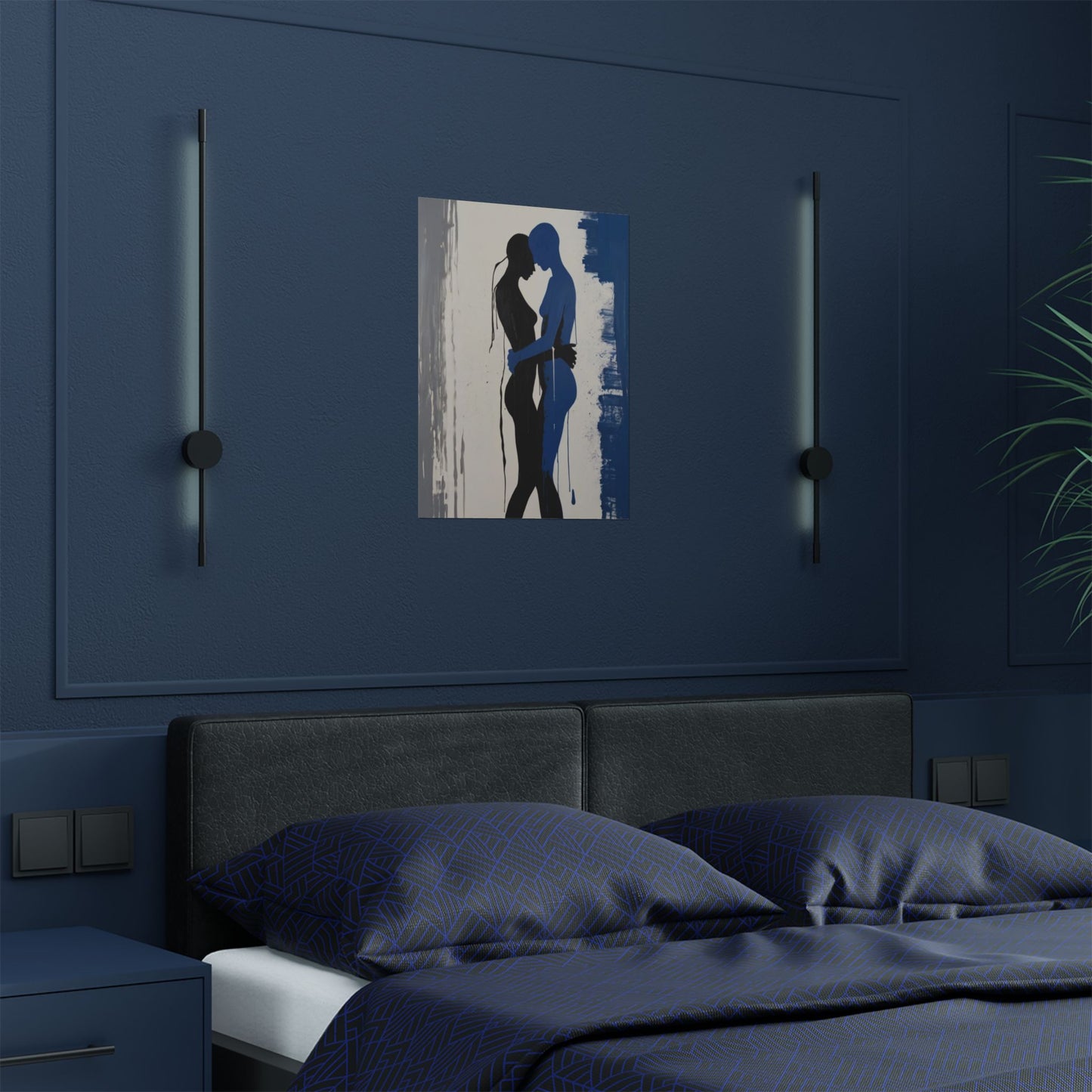 Romantic Brushstroke Painting of a Couple Embracing (300gsm Satin Poster)