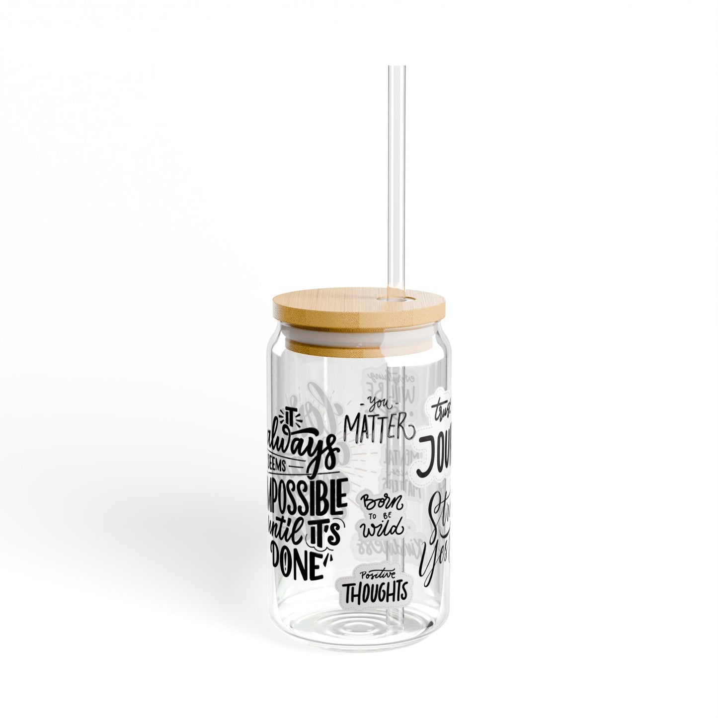 Daily Affirmations Glass Sipper Cup 16oz (473ml) / Empowerment Drinkware / Perfect Gift for Her