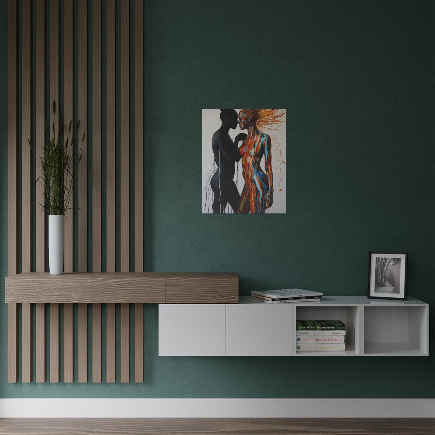 Abstract Silhouette Art of Two People in Close Embrace (300gsm Satin Poster)