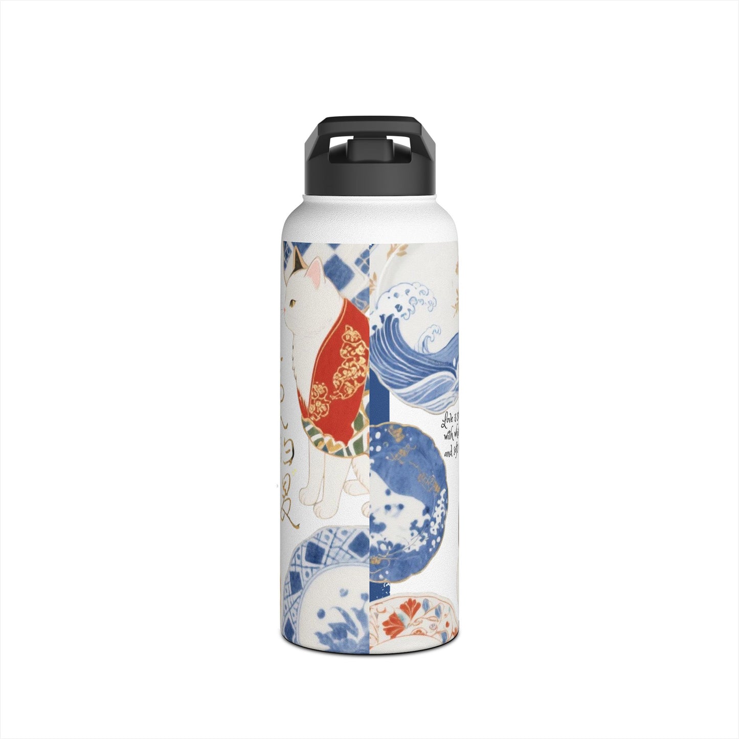 Whiskers in Porcelain: Cats in Japanese Elegance - Stainless Steel Water Bottle