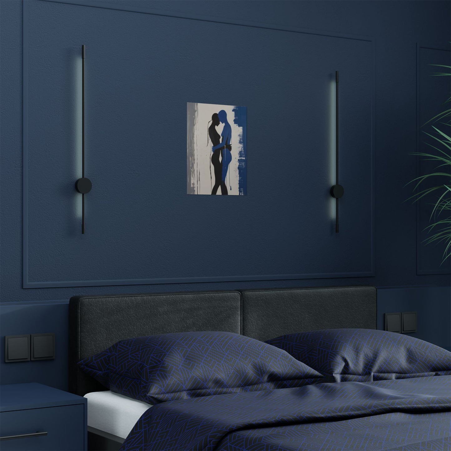 Romantic Brushstroke Painting of a Couple Embracing (300gsm Satin Poster)