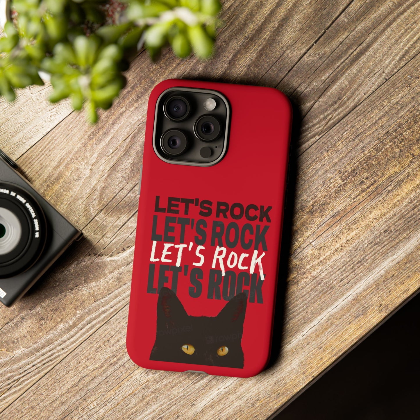 Black Cat Let's Rock Tough iPhone Case