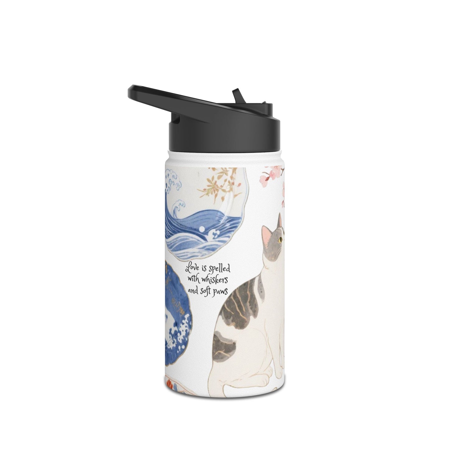 Whiskers in Porcelain: Cats in Japanese Elegance - Stainless Steel Water Bottle