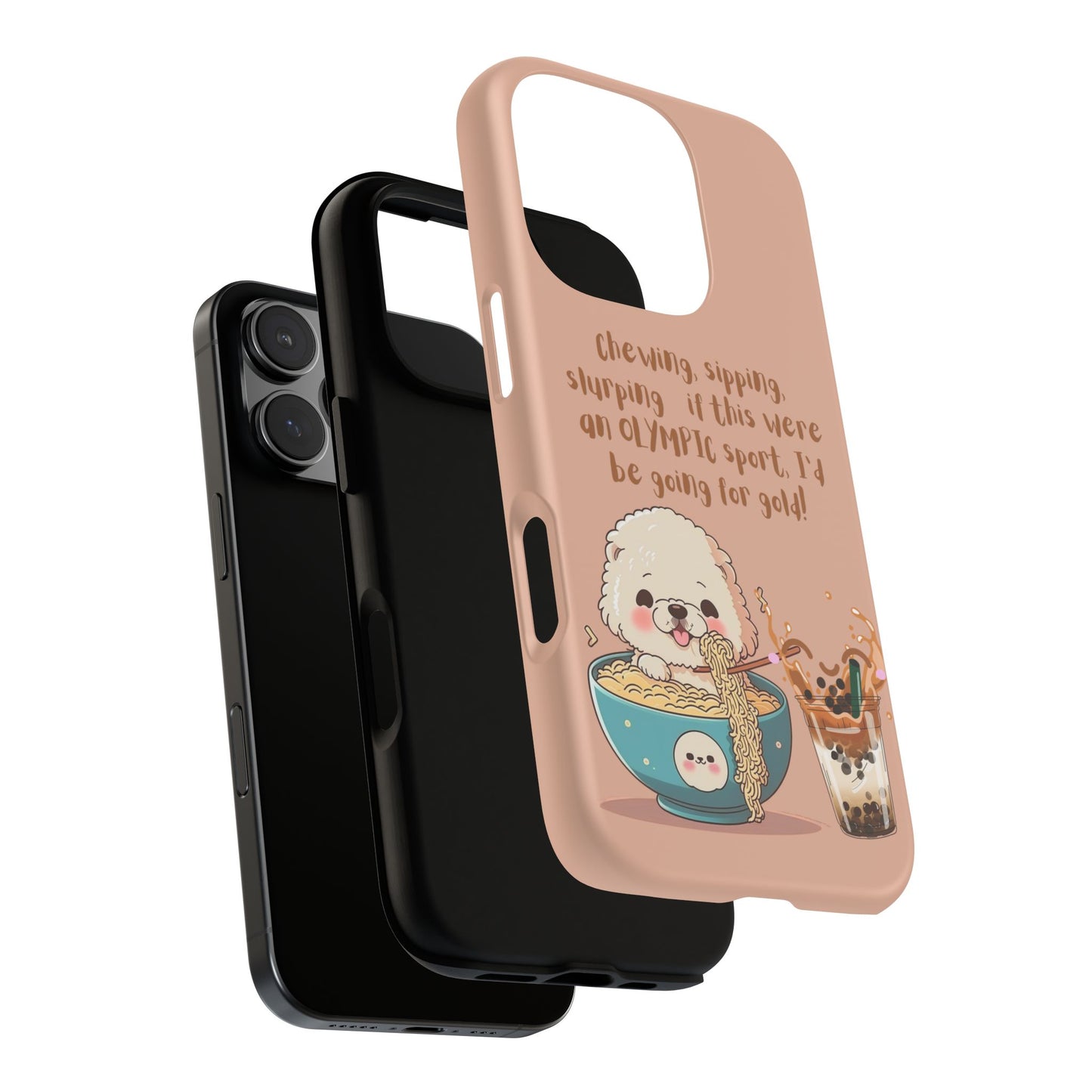 Dog Enjoying Ramen iPhone Tough Case – Cute and Fun Design for iPhone XR to iPhone 16 Pro Max