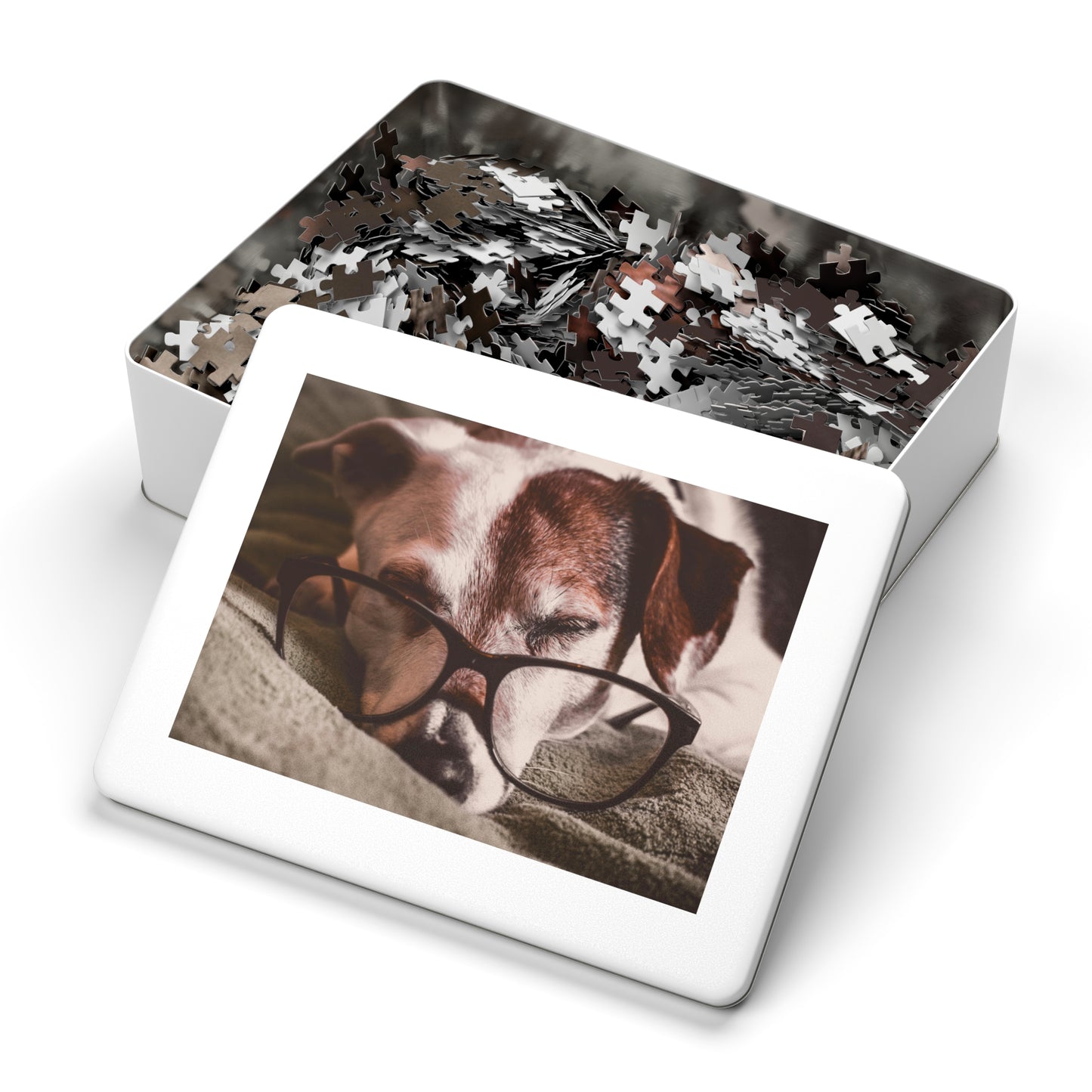 Sleepy Reader Dog Jigsaw Puzzle – Unique Gift for Book Lovers