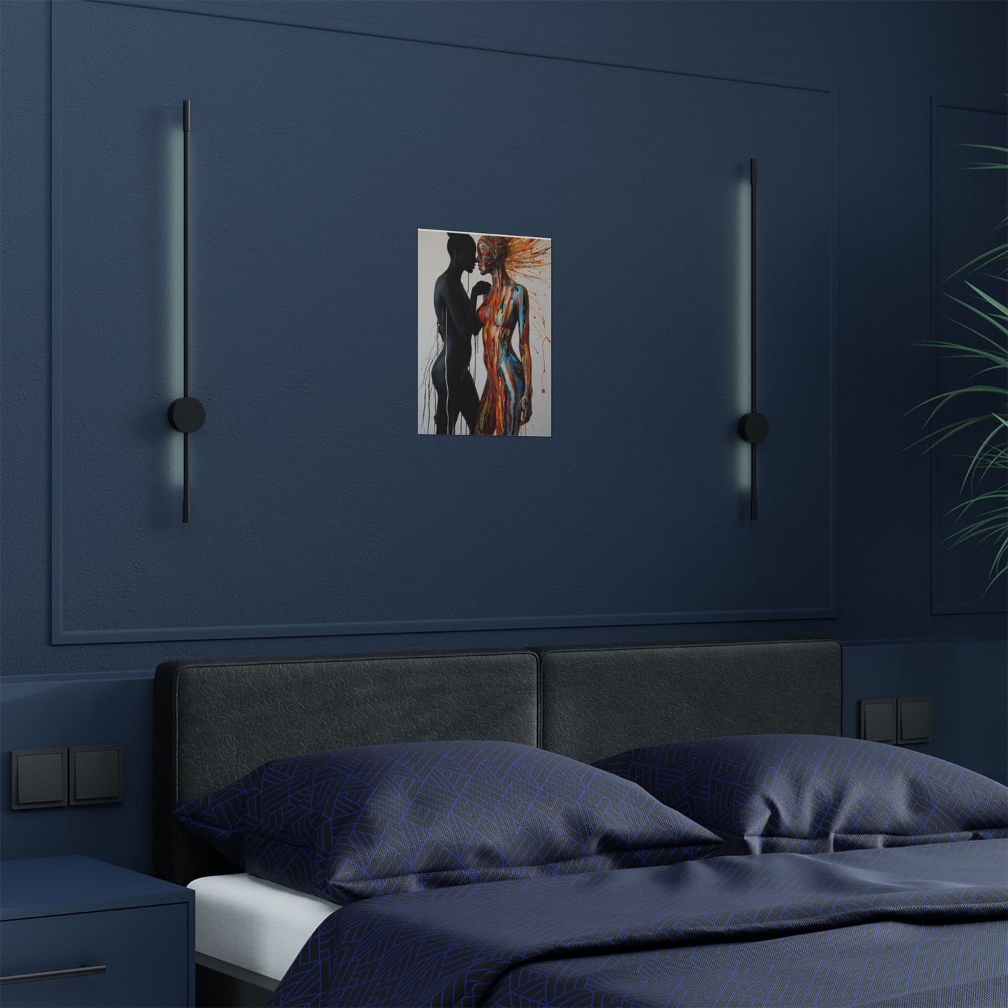 Abstract Silhouette Art of Two People in Close Embrace (300gsm Satin Poster)