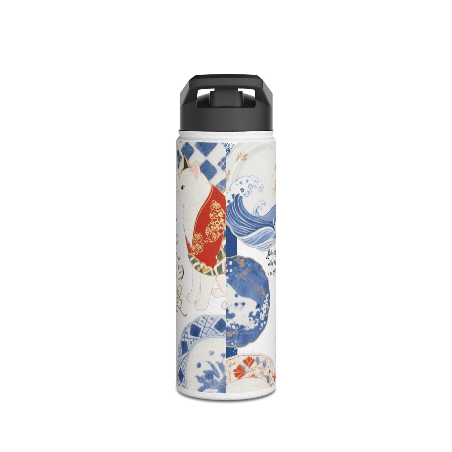 Whiskers in Porcelain: Cats in Japanese Elegance - Stainless Steel Water Bottle