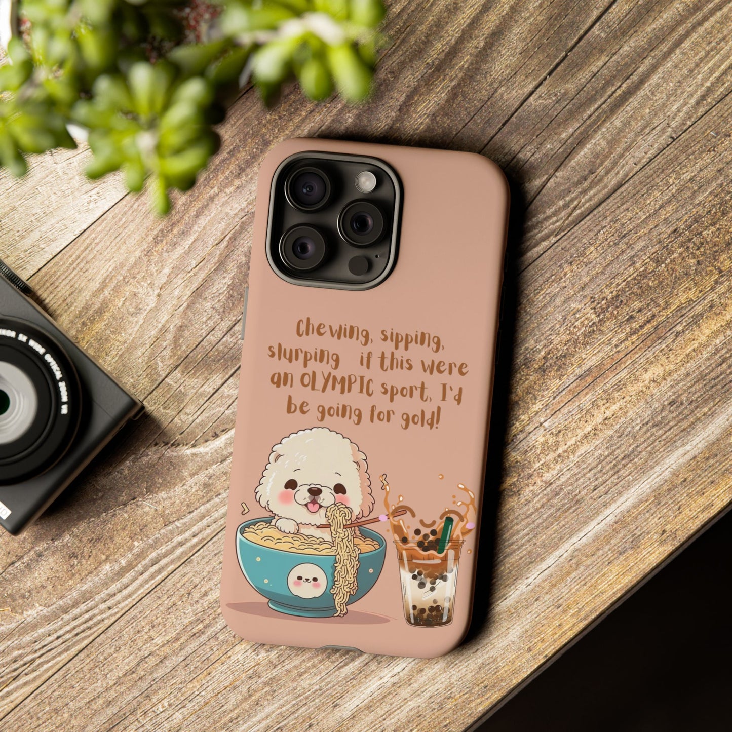 Dog Enjoying Ramen iPhone Tough Case – Cute and Fun Design for iPhone XR to iPhone 16 Pro Max