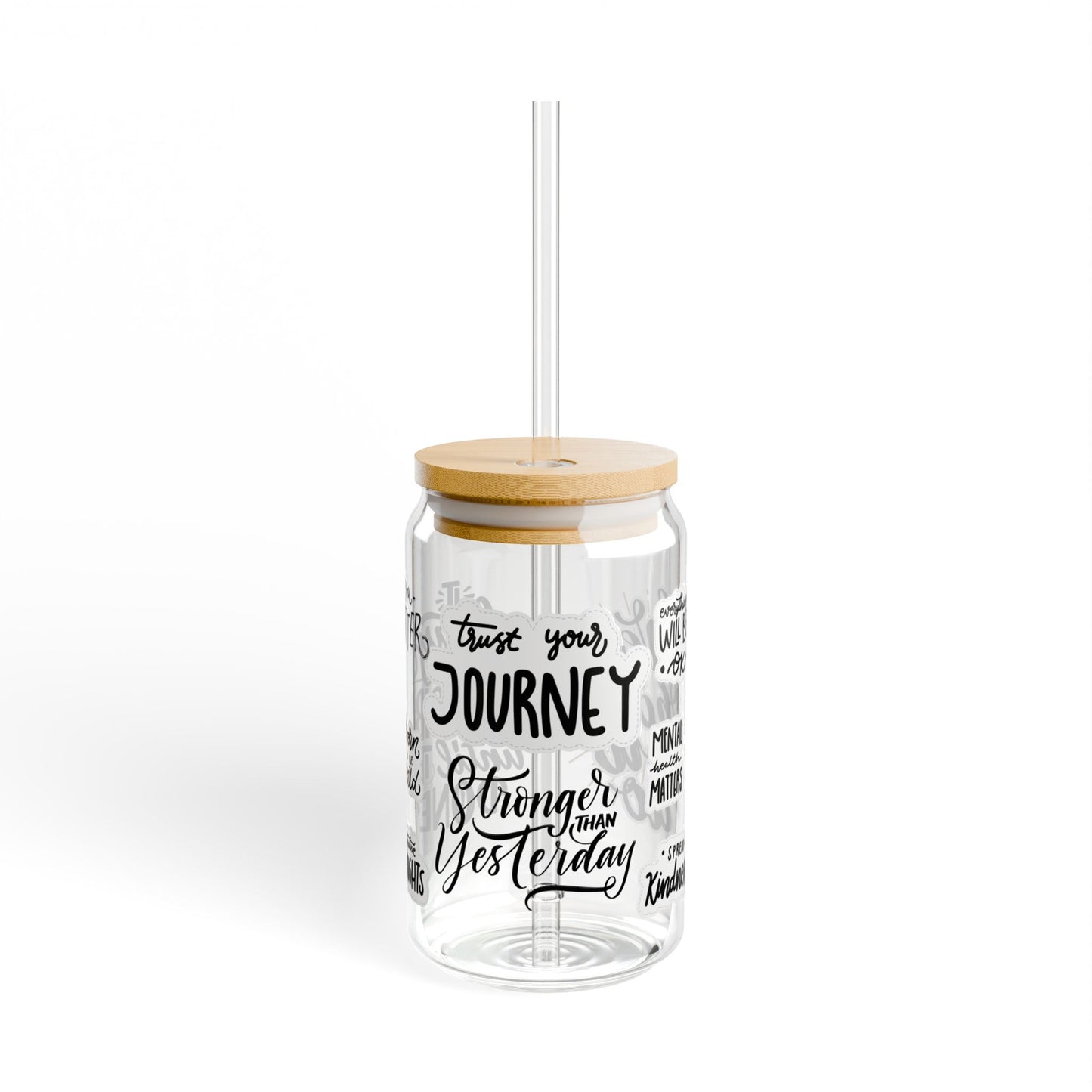 Daily Affirmations Glass Sipper Cup 16oz (473ml) / Empowerment Drinkware / Perfect Gift for Her