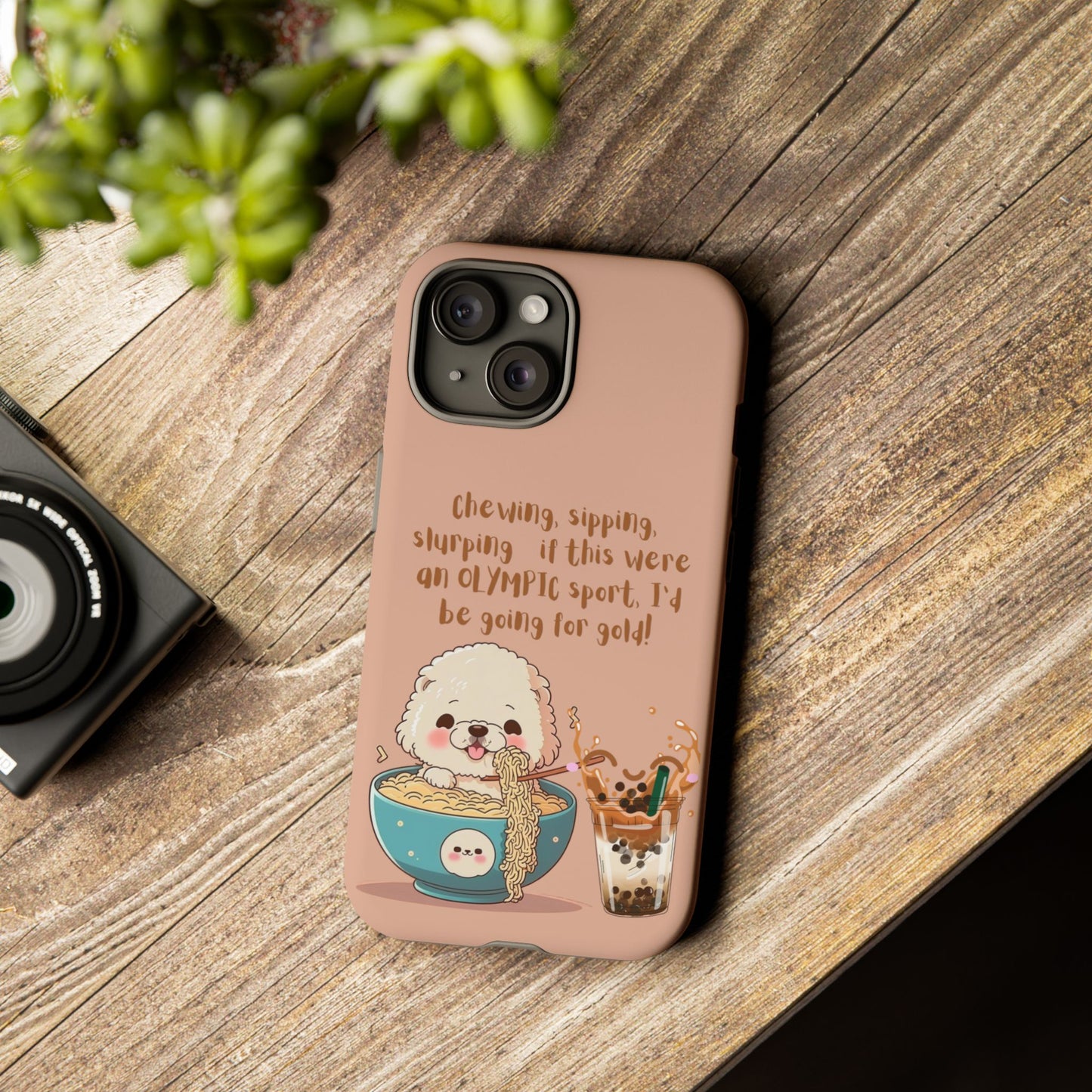 Dog Enjoying Ramen iPhone Tough Case – Cute and Fun Design for iPhone XR to iPhone 16 Pro Max