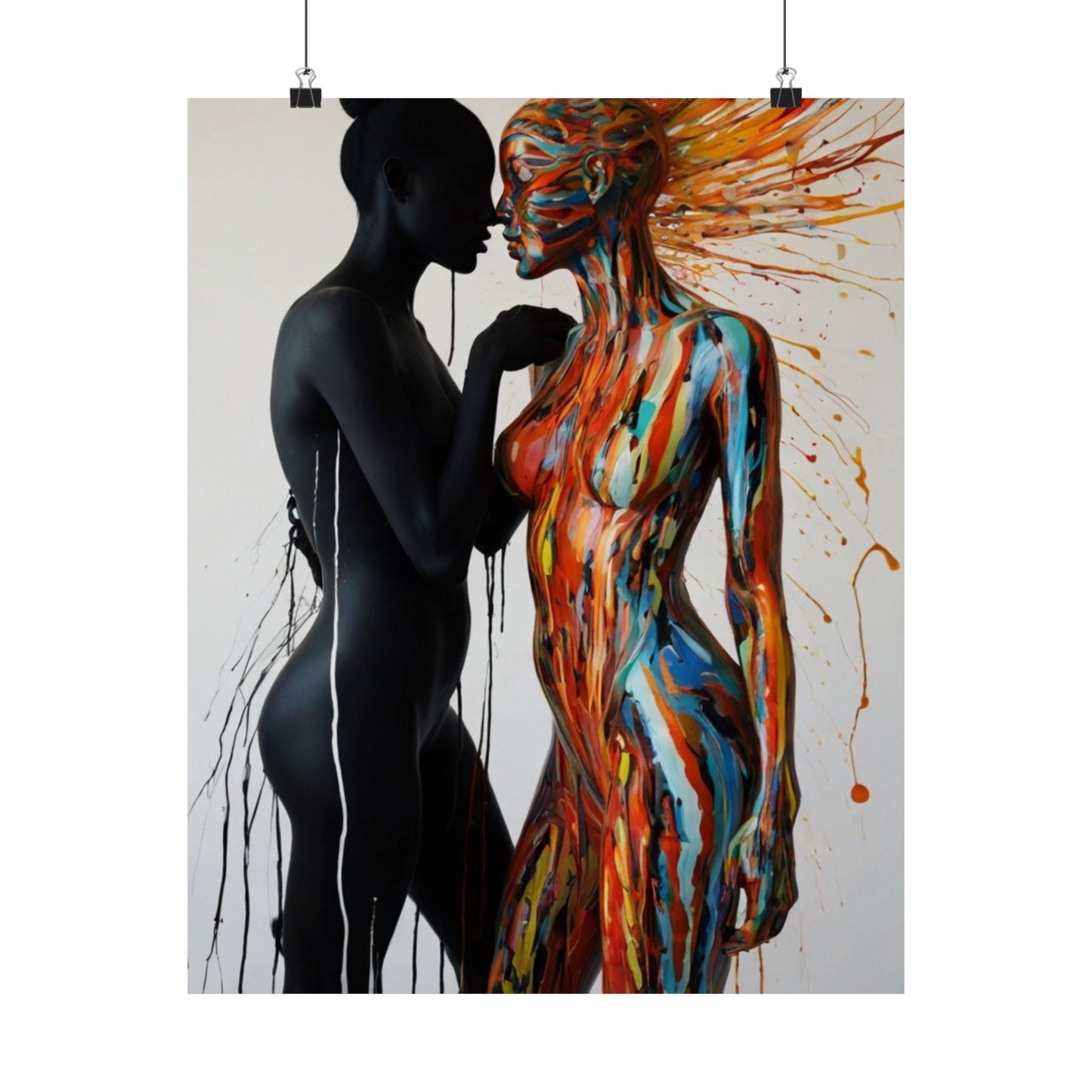 Abstract Silhouette Art of Two People in Close Embrace (300gsm Satin Poster)