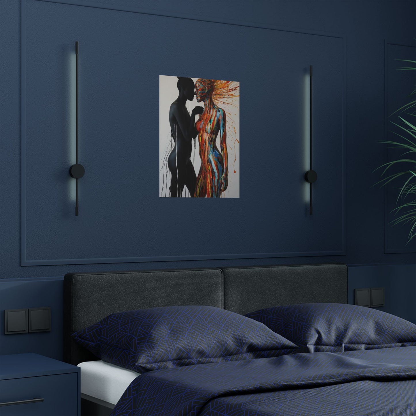 Abstract Silhouette Art of Two People in Close Embrace (300gsm Satin Poster)