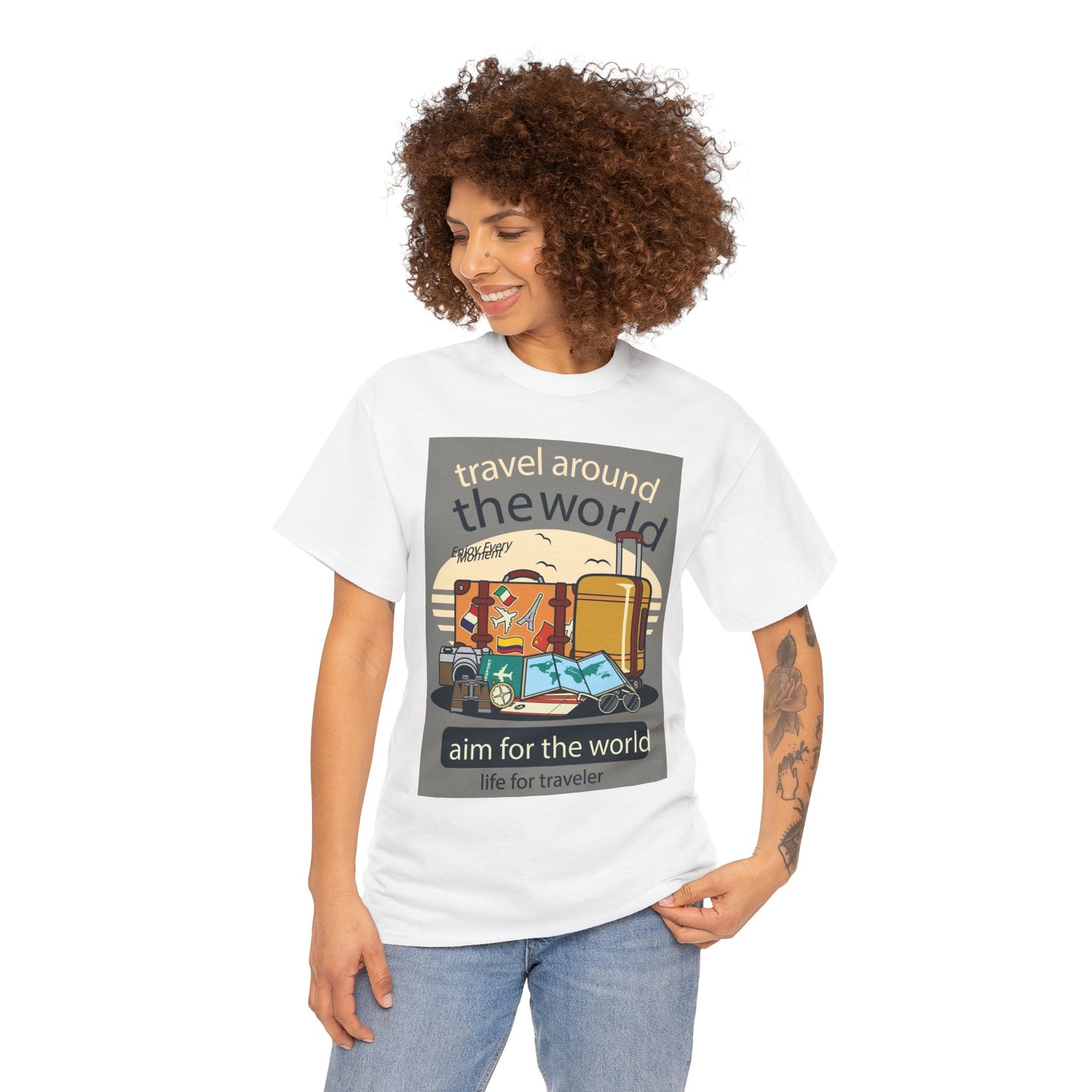 Travel Around The World - Unisex Heavy Cotton Tee