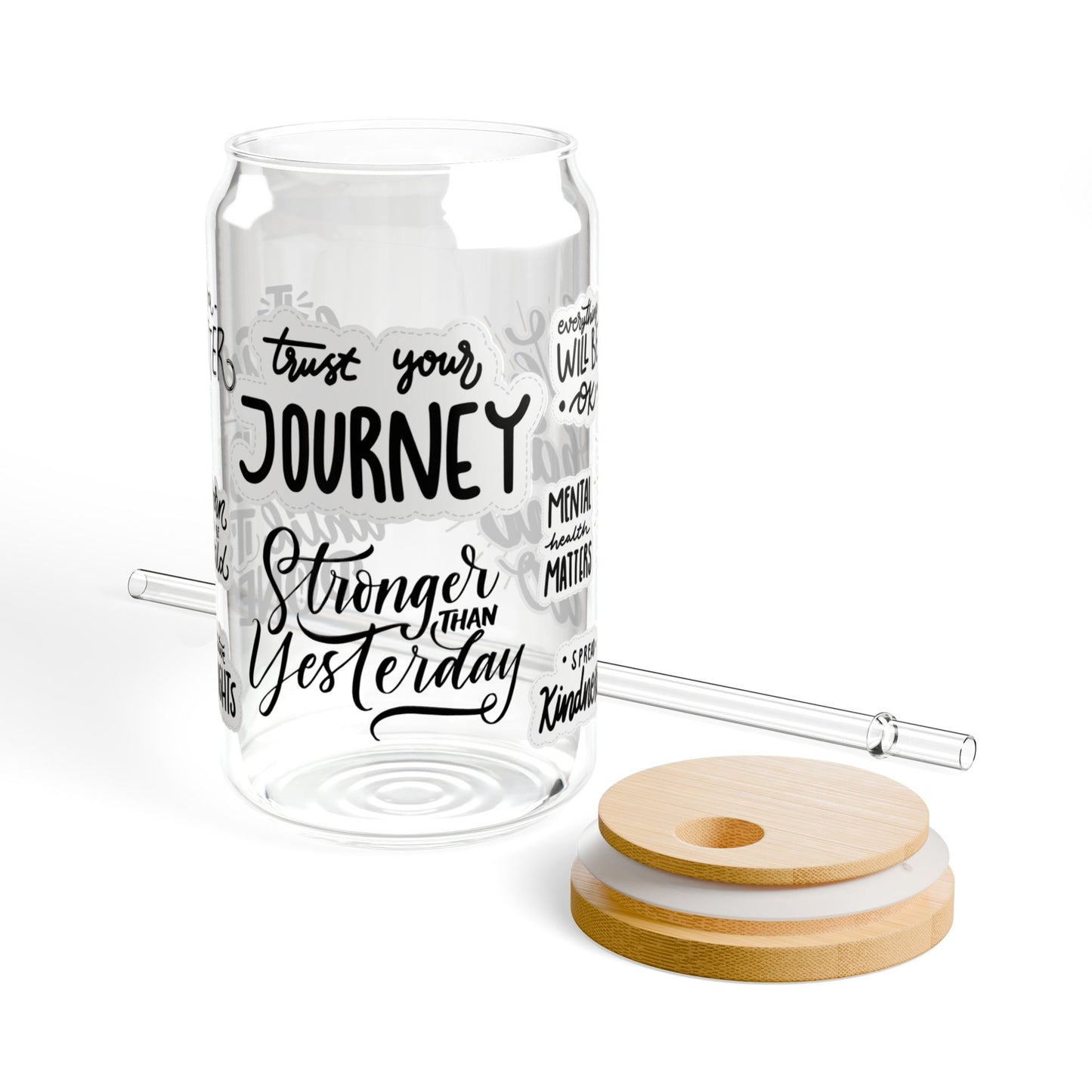 Daily Affirmations Glass Sipper Cup 16oz (473ml) / Empowerment Drinkware / Perfect Gift for Her