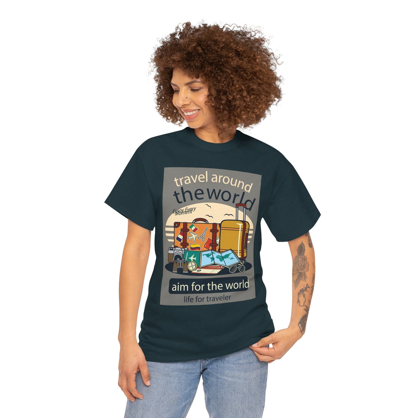 Travel Around The World - Unisex Heavy Cotton Tee