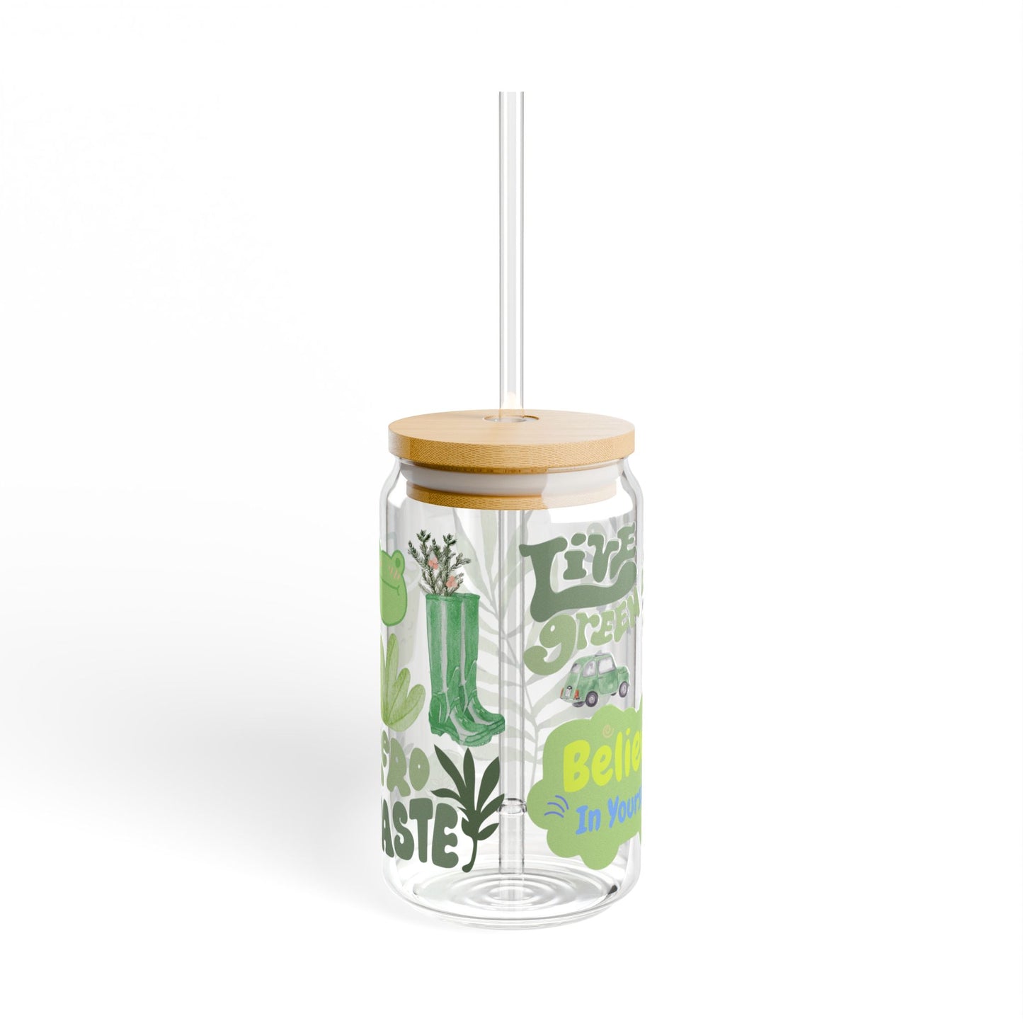 Believe in Yourself Eco-Friendly Glass Sipper Cup 16oz (473ml) / Inspirational Drinkware / Perfect Gift for Nature Lovers