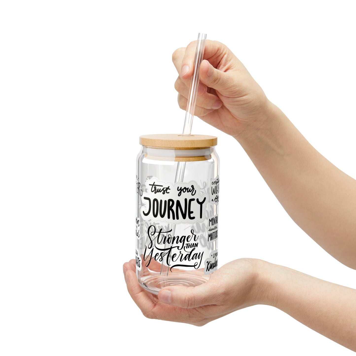 Daily Affirmations Glass Sipper Cup 16oz (473ml) / Empowerment Drinkware / Perfect Gift for Her