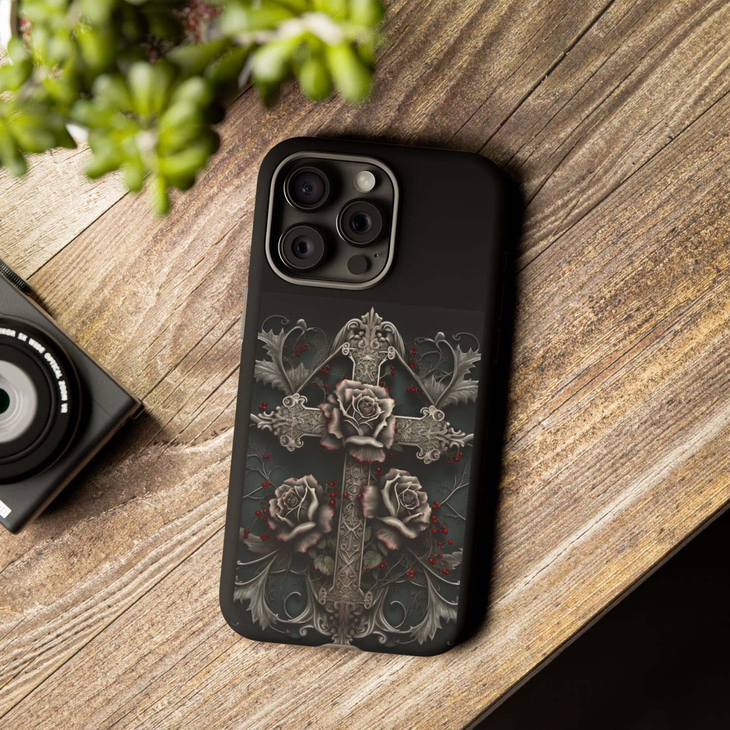 Gothic Elegance Cross Tough iPhone Case – Bold Protection with a Stylish Edge