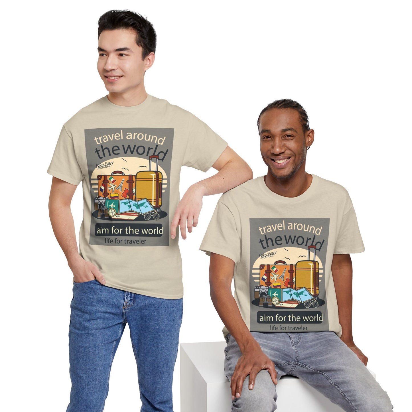 Travel Around The World - Unisex Heavy Cotton Tee