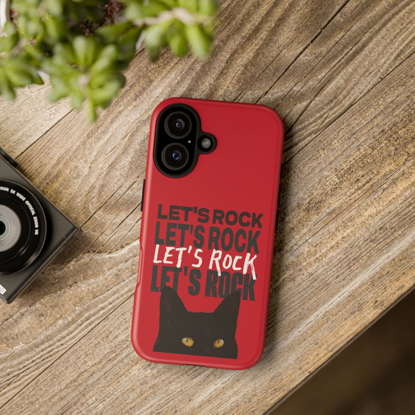 Black Cat Let's Rock Tough iPhone Case