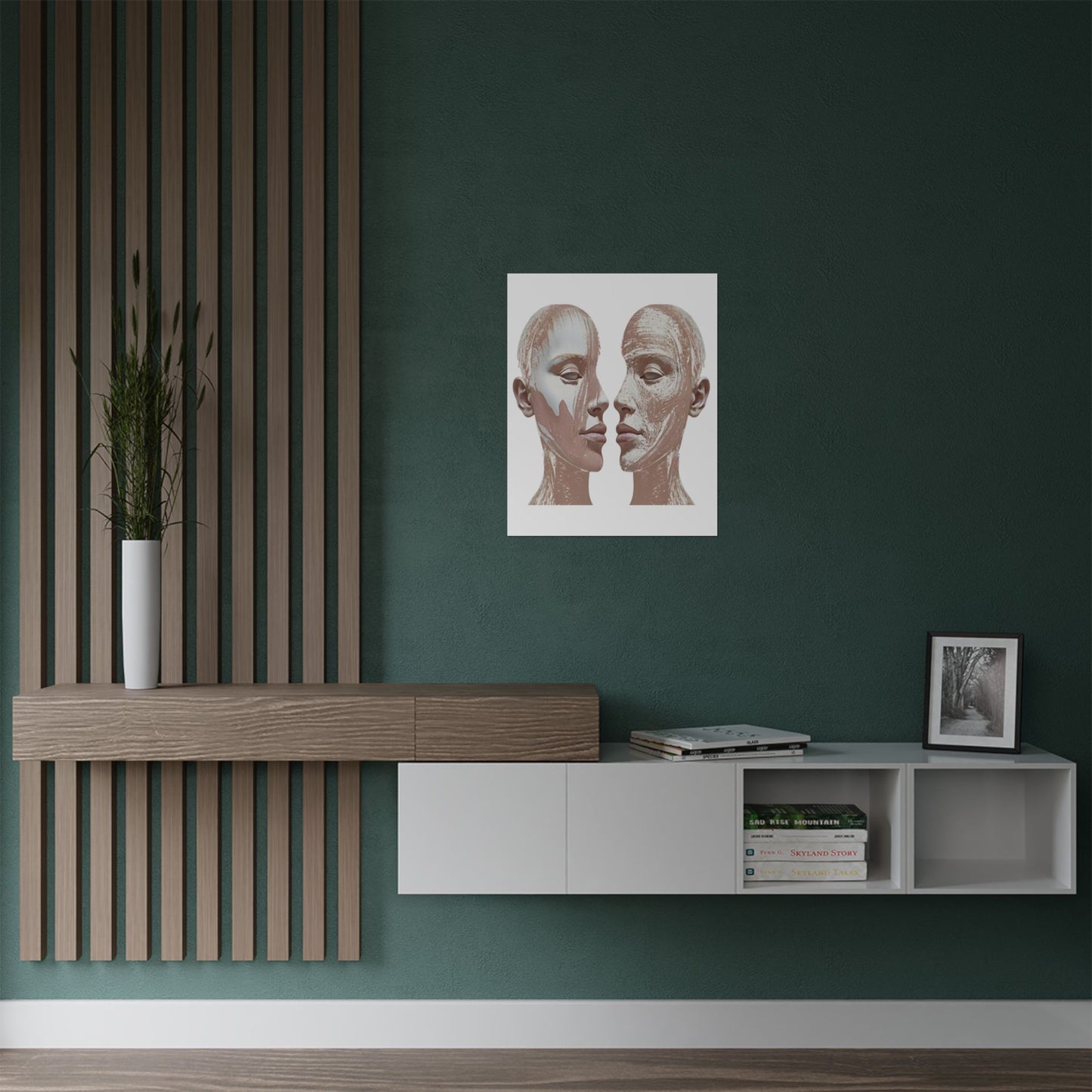 Dual Silhouette Art in Pastel Pink and White Brushstrokes (300gsm Satin Poster)