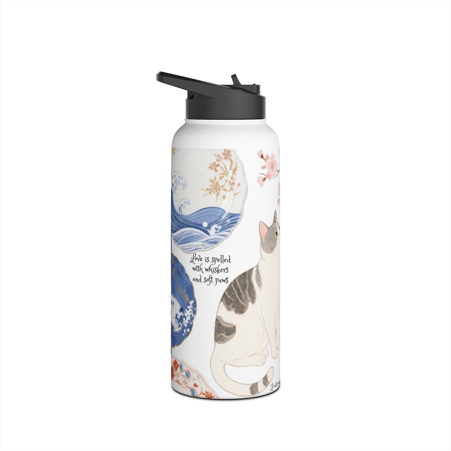 Whiskers in Porcelain: Cats in Japanese Elegance - Stainless Steel Water Bottle