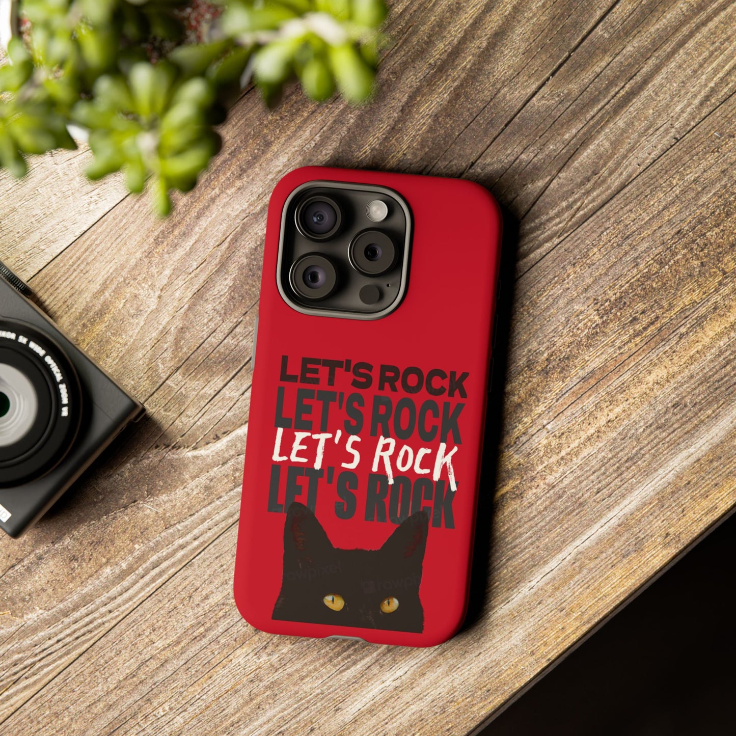 Black Cat Let's Rock Tough iPhone Case