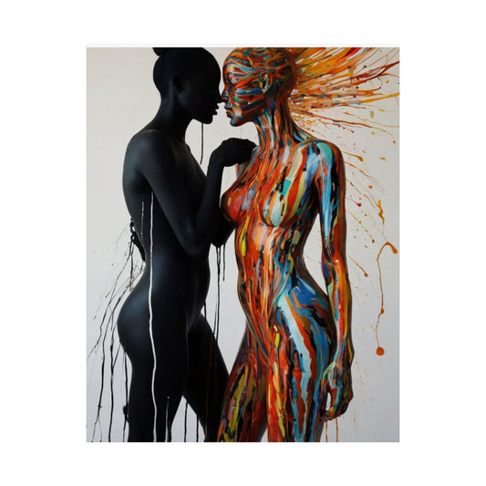 Abstract Silhouette Art of Two People in Close Embrace (300gsm Satin Poster)