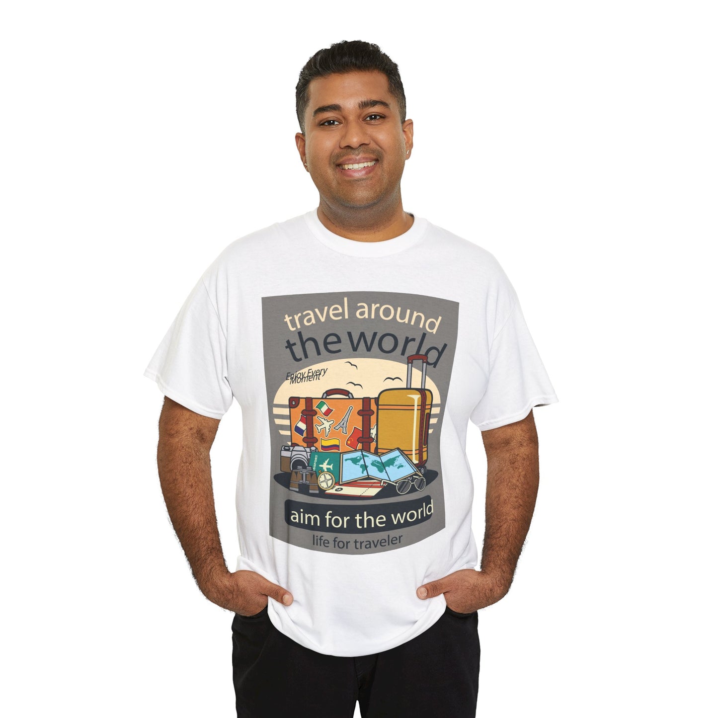Travel Around The World - Unisex Heavy Cotton Tee