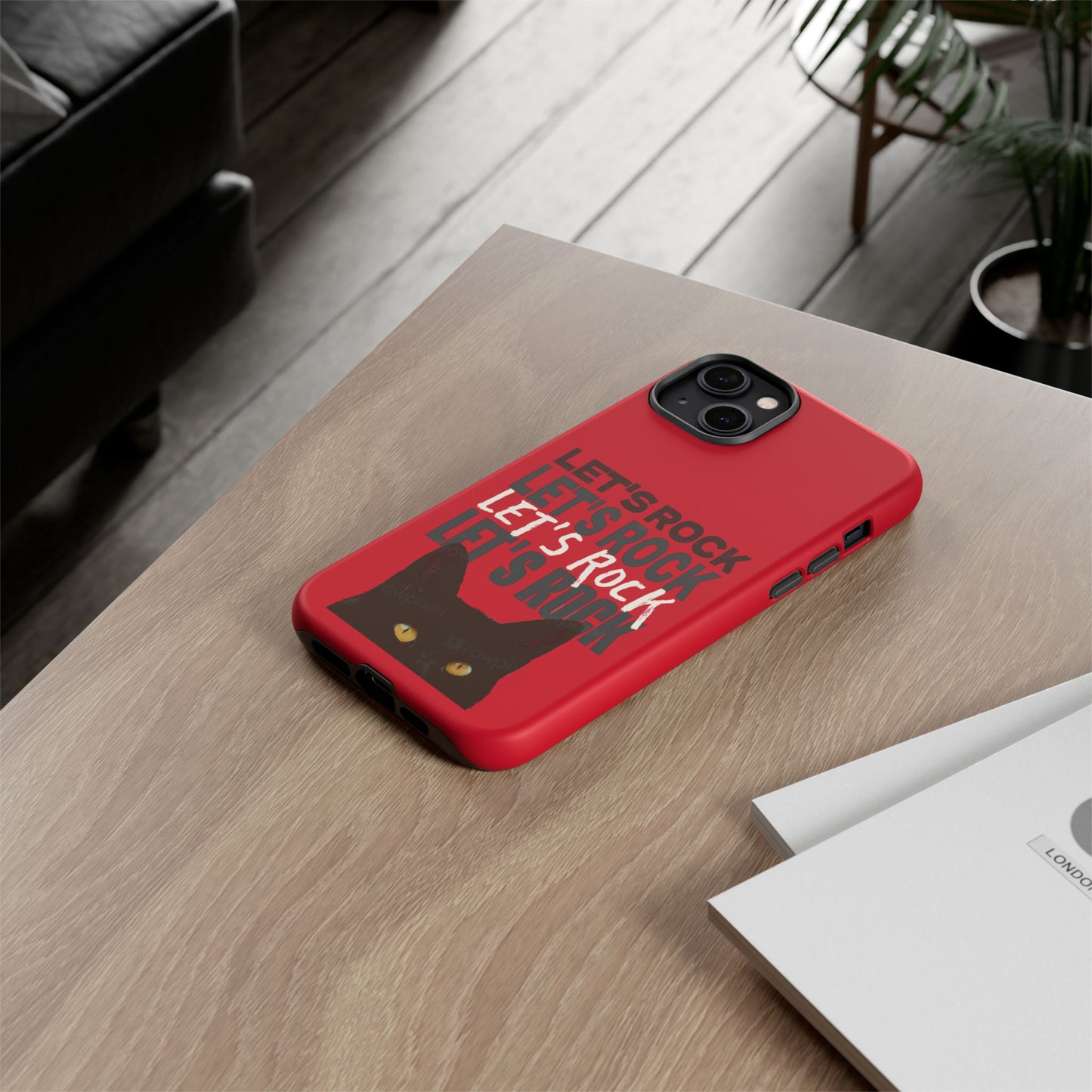 Black Cat Let's Rock Tough iPhone Case