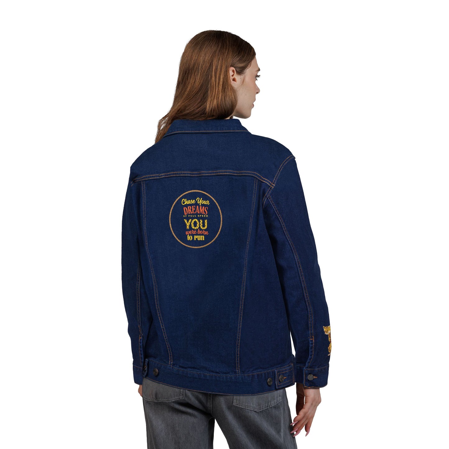 Chase Your Dreams Cheetah Embroidered Unisex Denim Jacket
