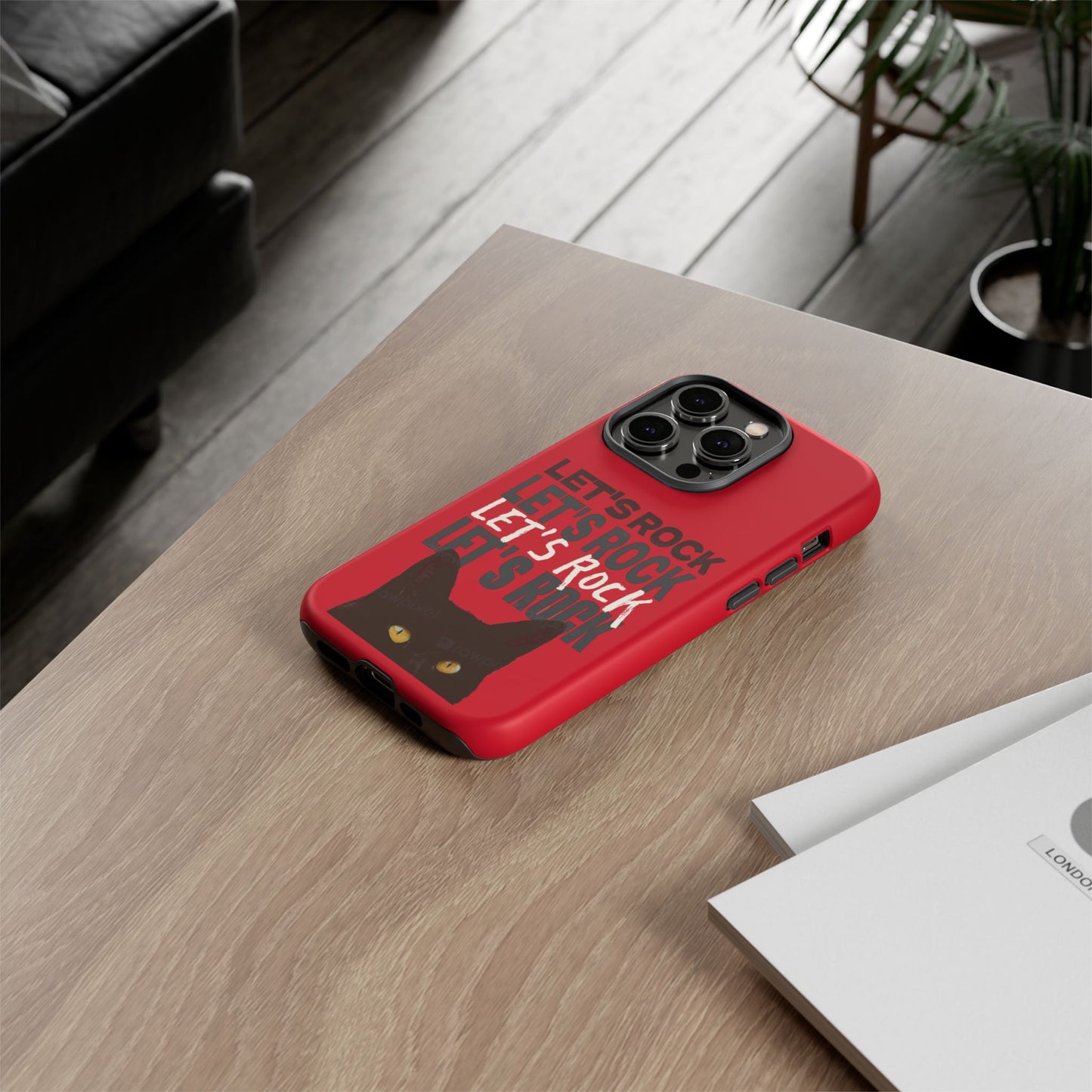 Black Cat Let's Rock Tough iPhone Case