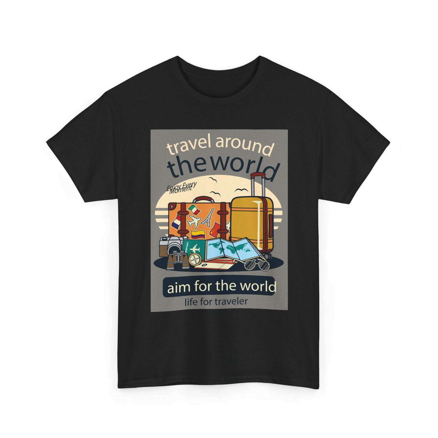 Title: Travel Around The World - Unisex Heavy Cotton Tee | Essential Wardrobe Staple | Comfortable Everyday Wear