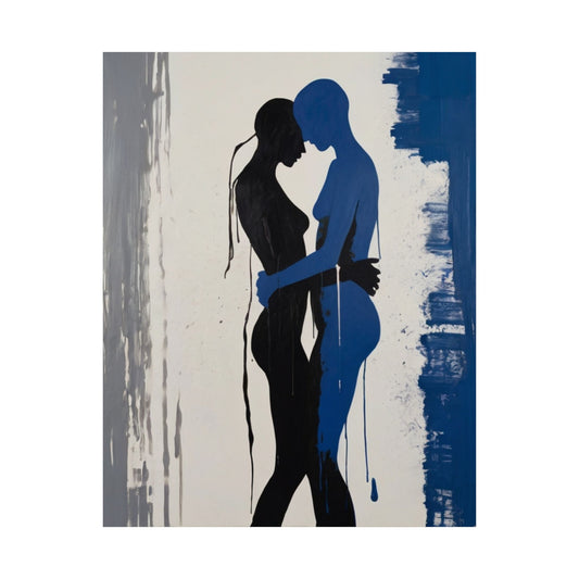 Romantic Brushstroke Painting of a Couple Embracing (300gsm Satin Poster)
