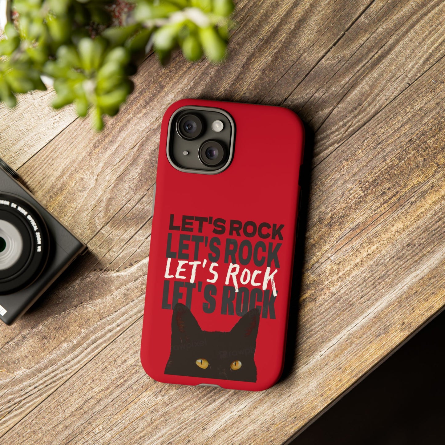 Black Cat Let's Rock Tough iPhone Case