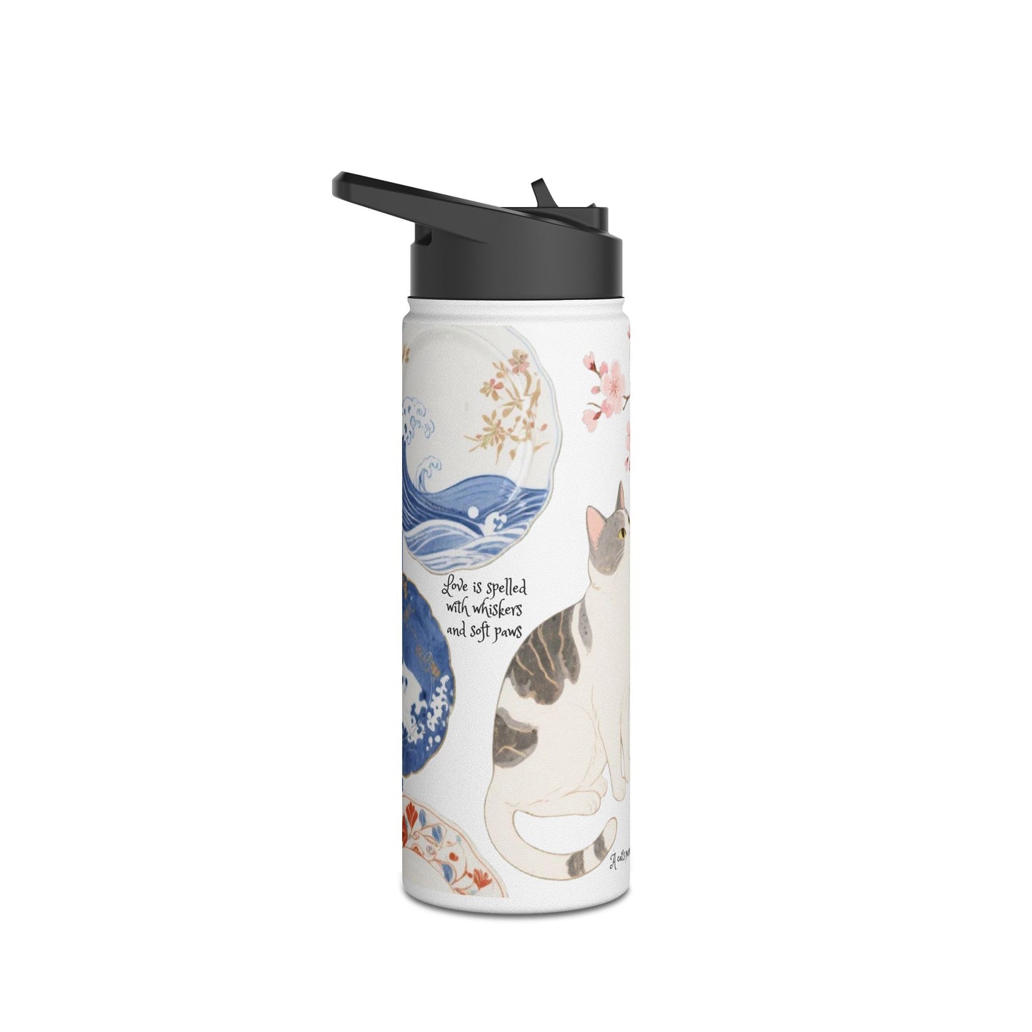 Whiskers in Porcelain: Cats in Japanese Elegance - Stainless Steel Water Bottle