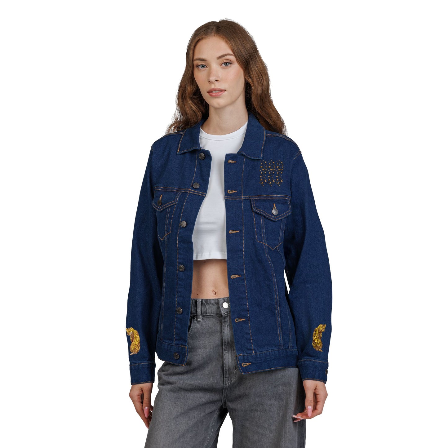 Chase Your Dreams Cheetah Embroidered Unisex Denim Jacket
