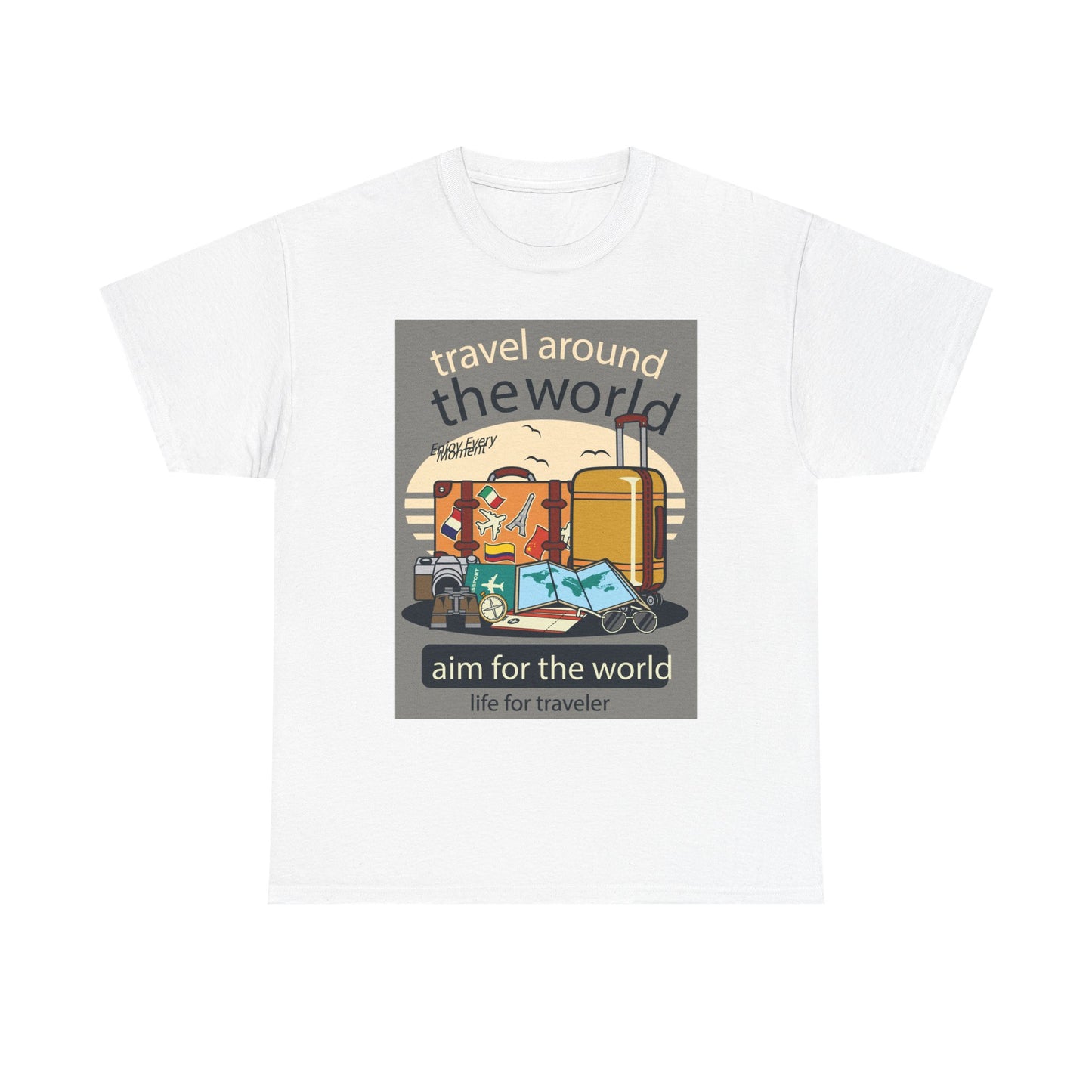 Title: Travel Around The World - Unisex Heavy Cotton Tee | Essential Wardrobe Staple | Comfortable Everyday Wear