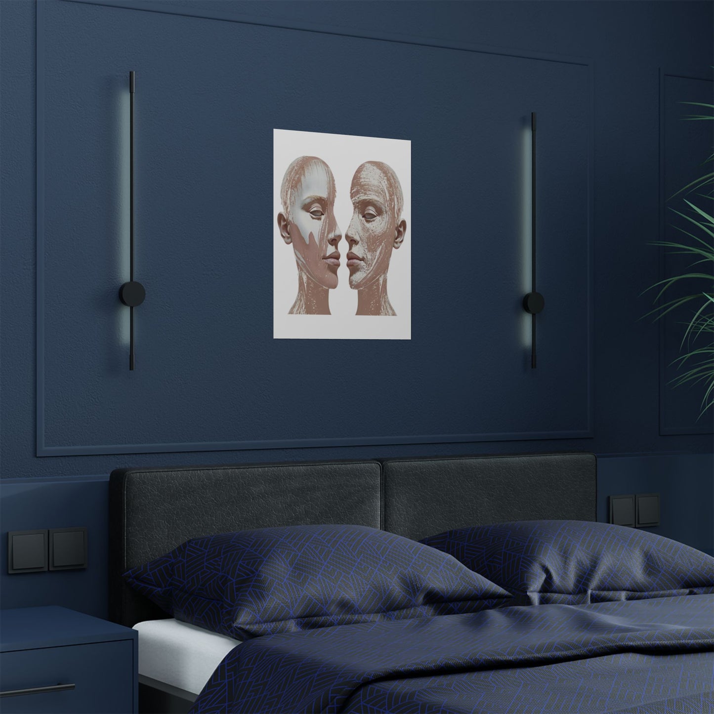 Dual Silhouette Art in Pastel Pink and White Brushstrokes (300gsm Satin Poster)