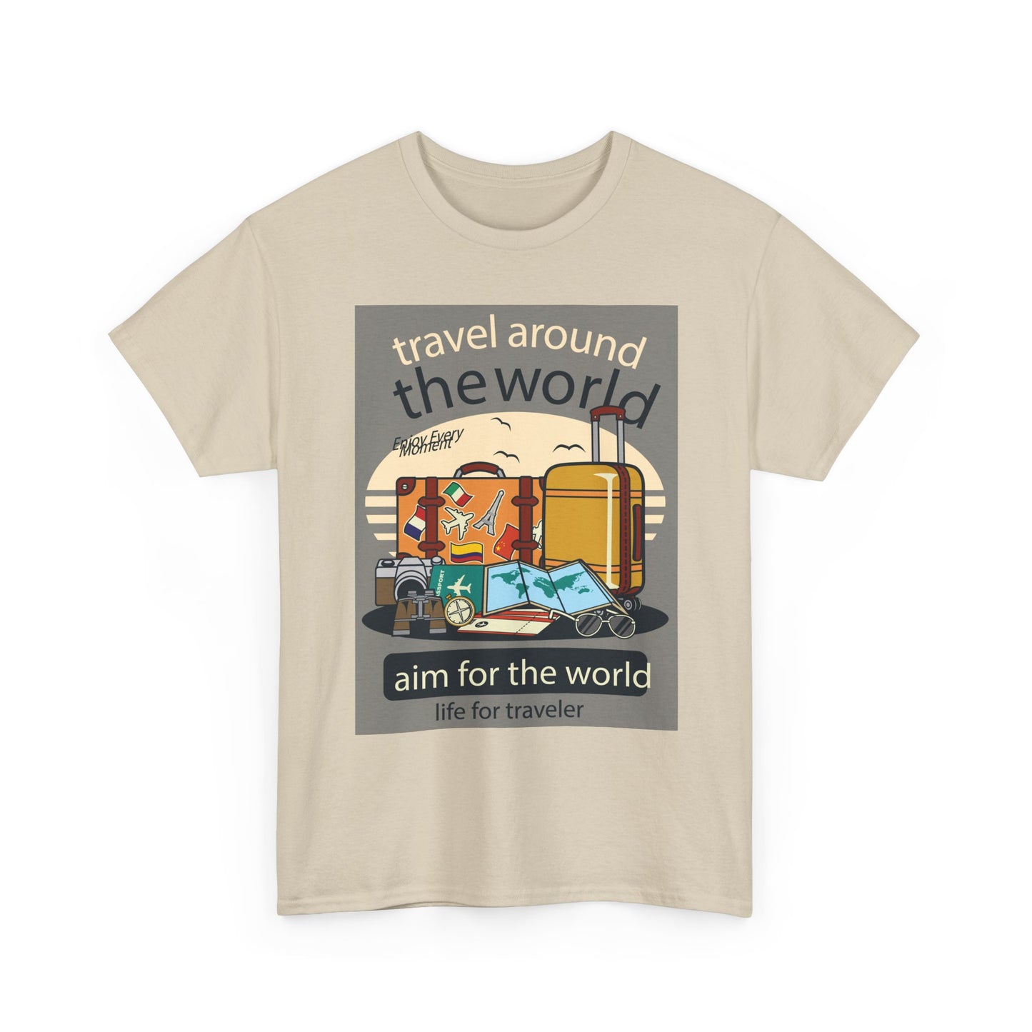 Title: Travel Around The World - Unisex Heavy Cotton Tee | Essential Wardrobe Staple | Comfortable Everyday Wear