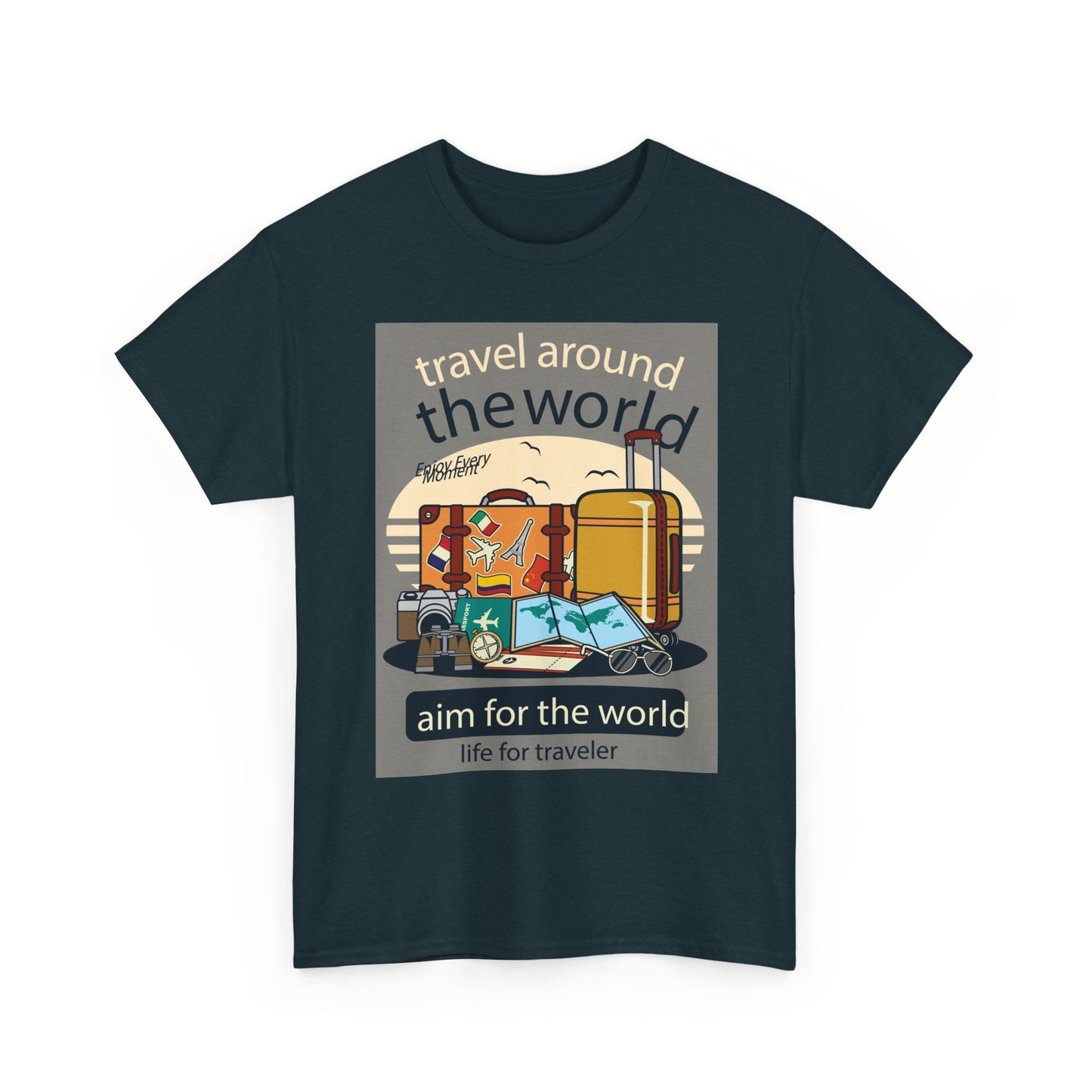 Title: Travel Around The World - Unisex Heavy Cotton Tee | Essential Wardrobe Staple | Comfortable Everyday Wear