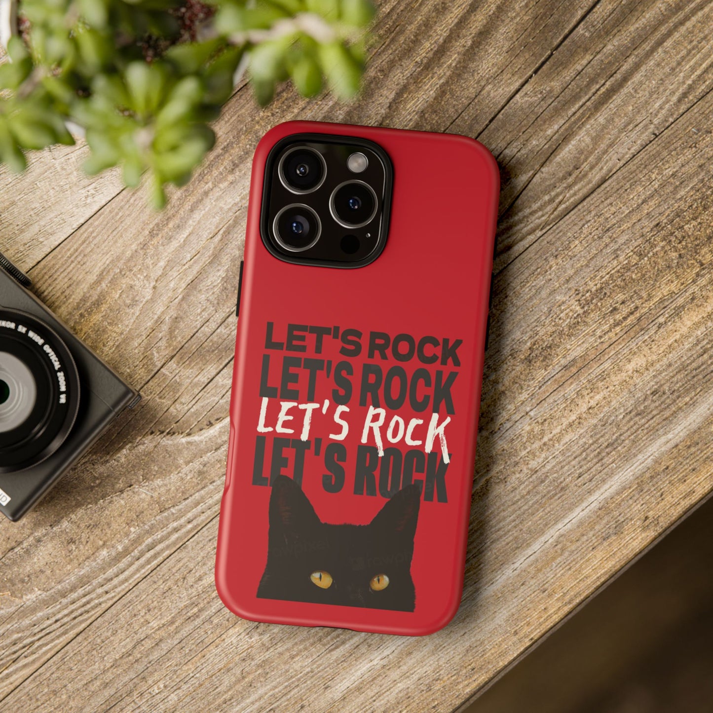Black Cat Let's Rock Tough iPhone Case