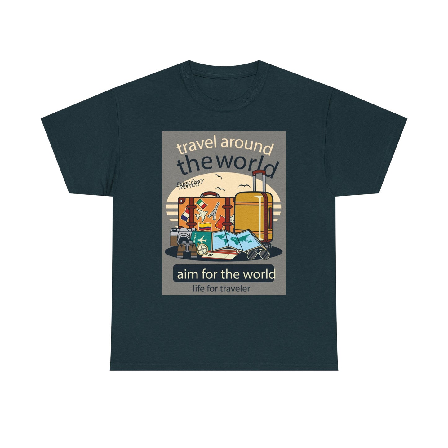Title: Travel Around The World - Unisex Heavy Cotton Tee | Essential Wardrobe Staple | Comfortable Everyday Wear