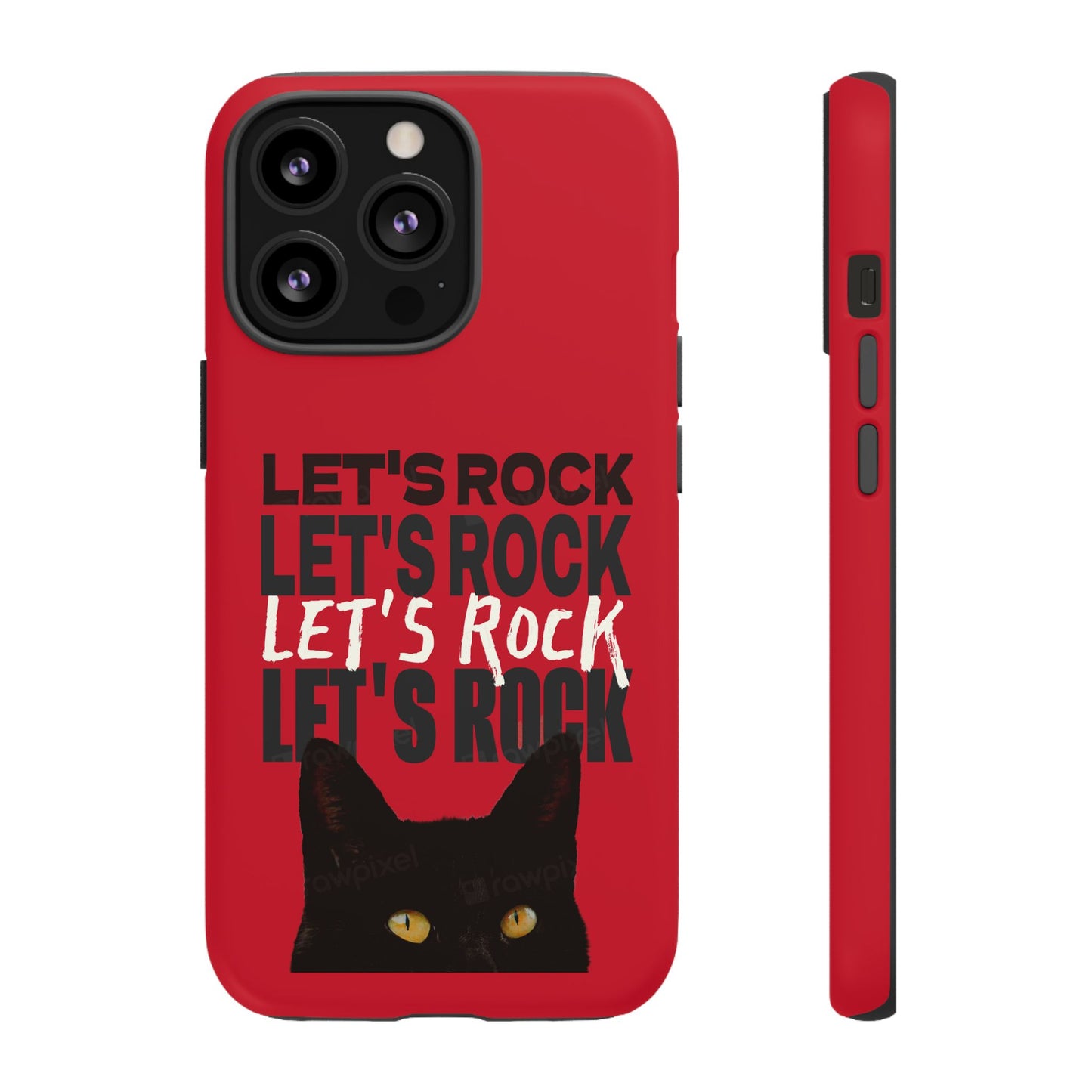 Black Cat Let's Rock Tough iPhone Case