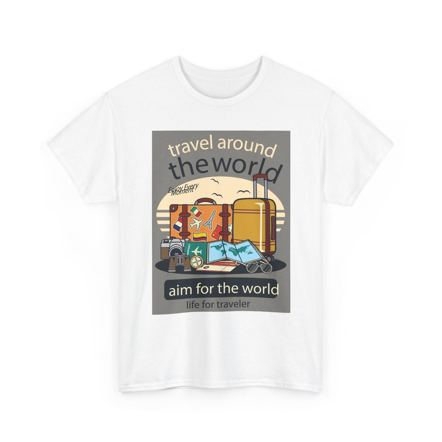 Title: Travel Around The World - Unisex Heavy Cotton Tee | Essential Wardrobe Staple | Comfortable Everyday Wear