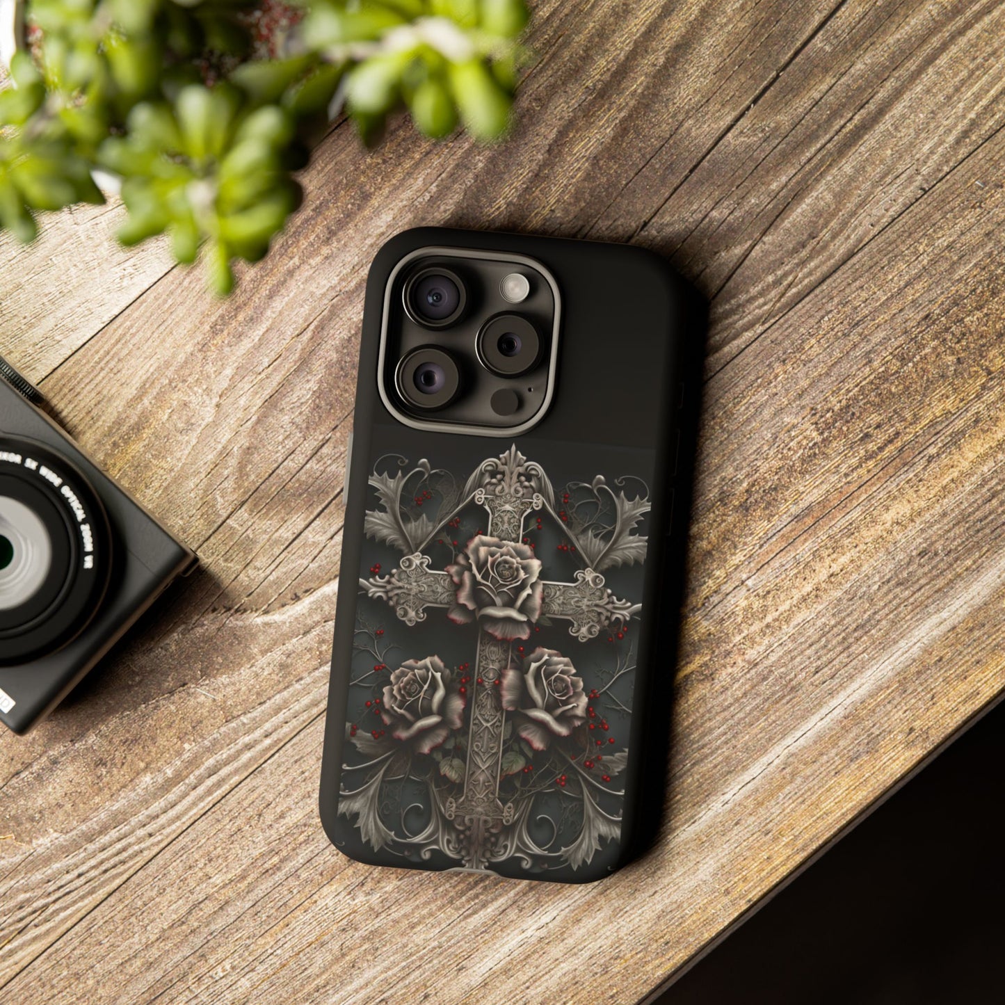 Gothic Elegance Cross Tough iPhone Case – Bold Protection with a Stylish Edge