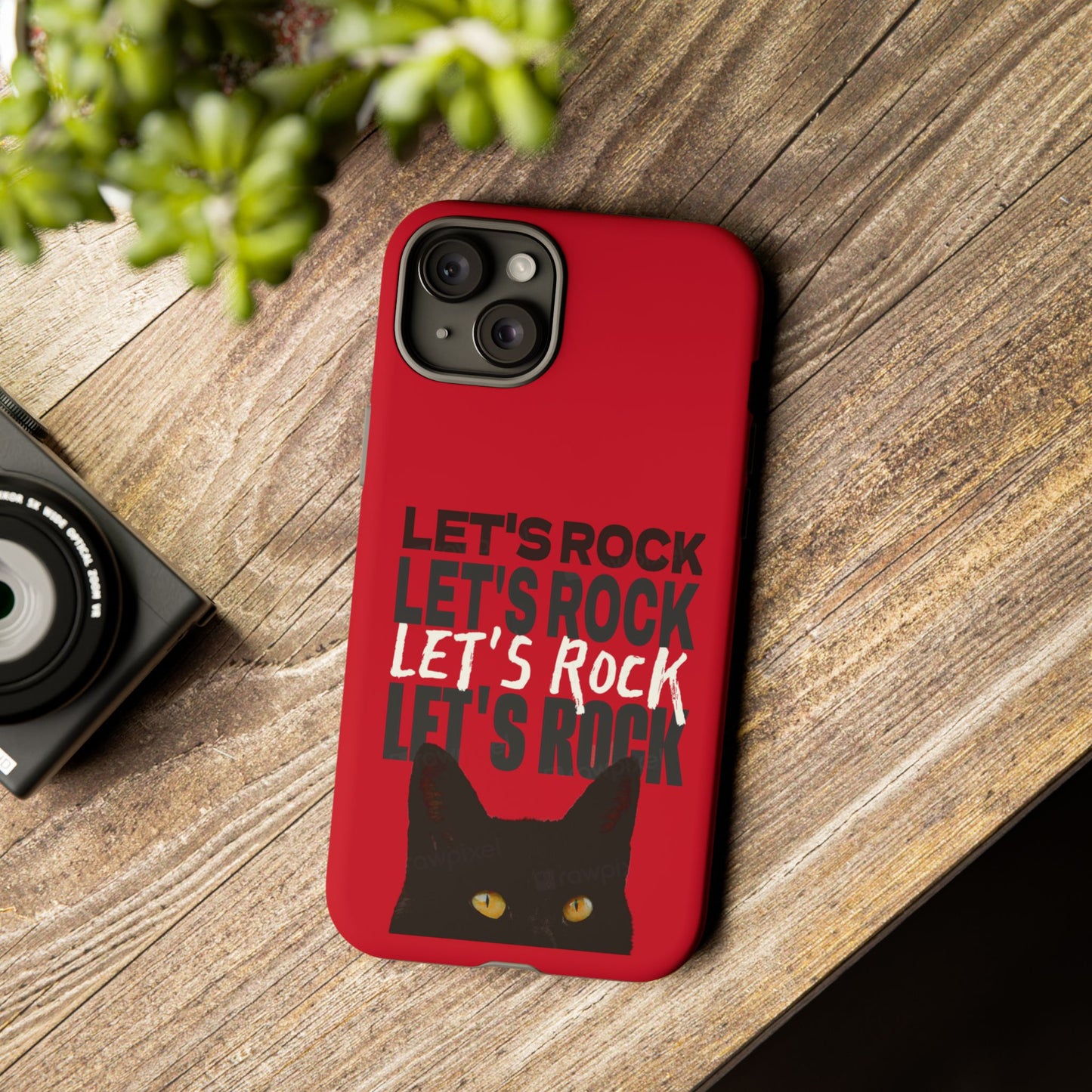 Black Cat Let's Rock Tough iPhone Case
