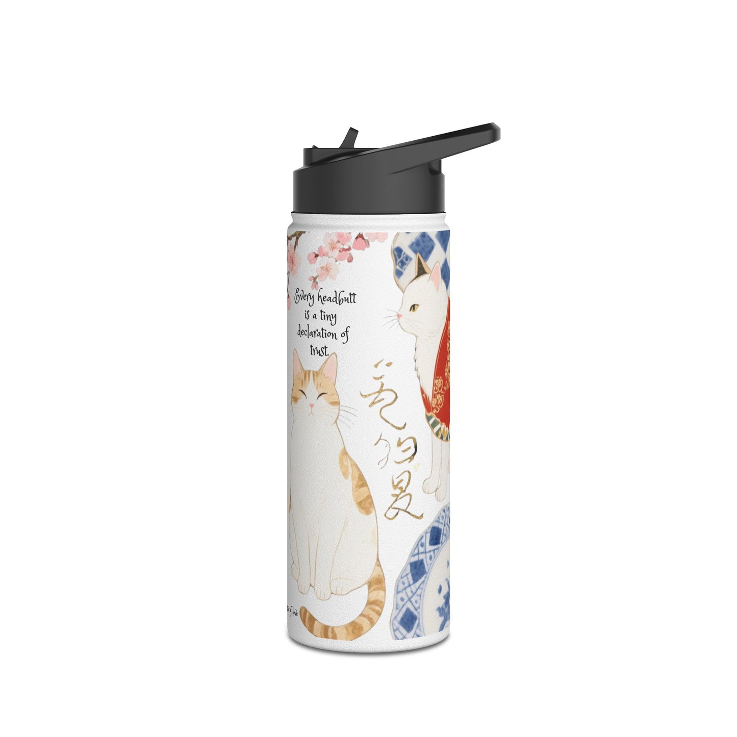 Whiskers in Porcelain: Cats in Japanese Elegance - Stainless Steel Water Bottle