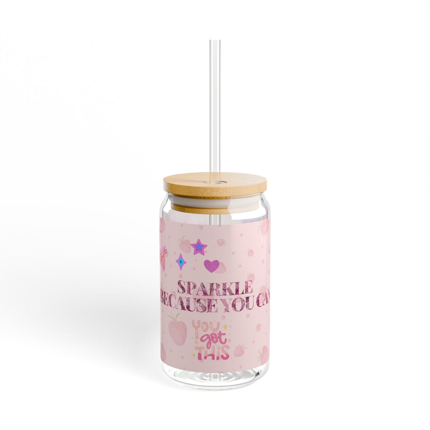 Empowerment Daily Affirmations Glass Tumbler with Lid and Straw, Positive Vibes Glass Tumbler for Her