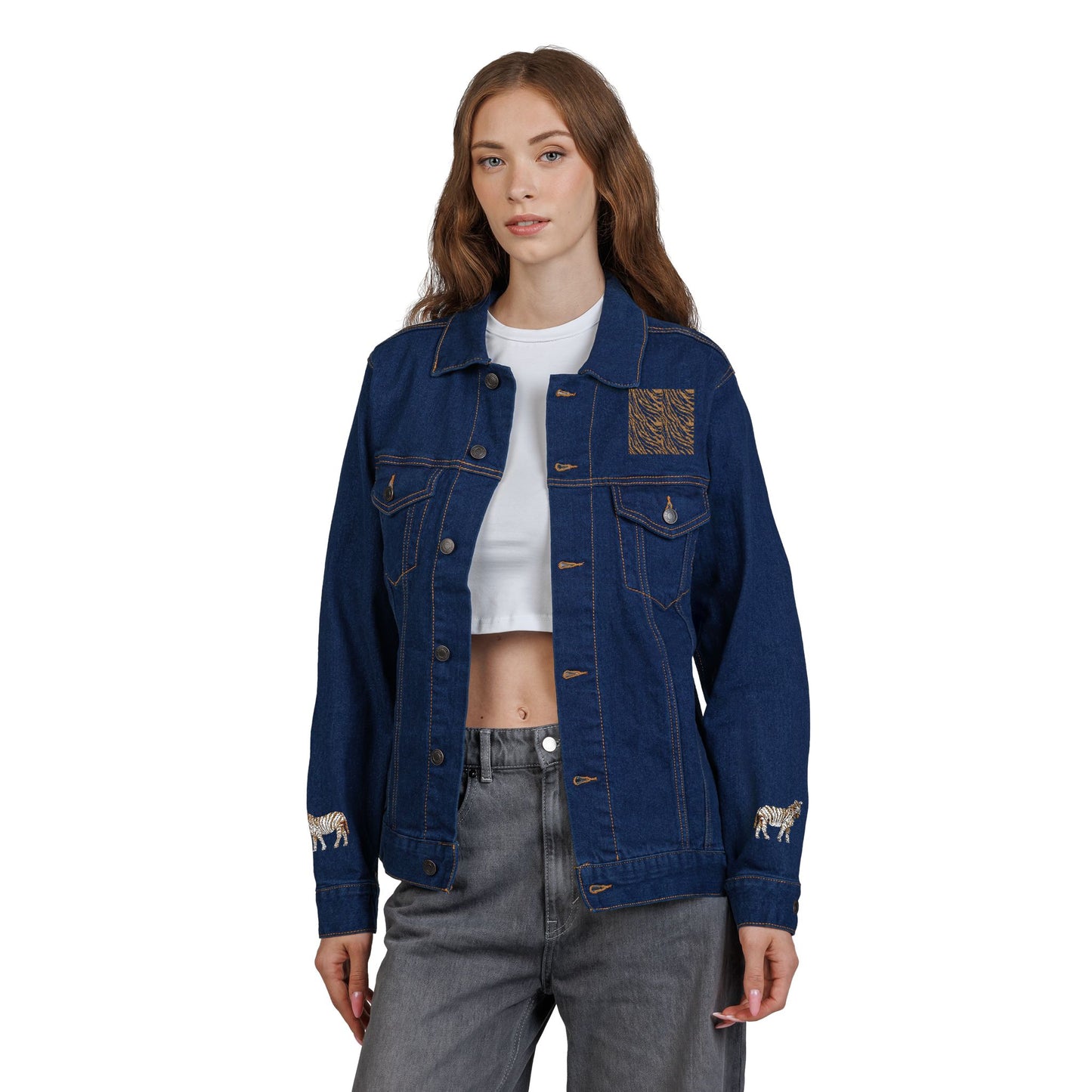 Love Your Stripes Zebra Embroidered Unisex Denim Jacket